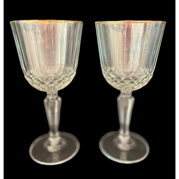 PAIR Pasabahce "Diony" Red Wine Goblets Stemmed Gold Rimmed 7.25"H x 3.5"D - Picture 3 of 12